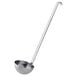 A Vollrath stainless steel ladle with a long handle and a bowl.