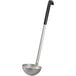 A Vollrath stainless steel ladle with a black handle.