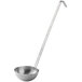 A Vollrath stainless steel ladle with a long handle and silver bowl.