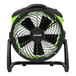 An XPOWER green and black DC powered utility fan on a stand.