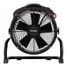 A red XPOWER axial fan with a black cage and stand.