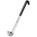 A Vollrath stainless steel ladle with a black Kool-Touch handle.