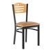 A Lancaster Table & Seating black wood side chair with tan seat.