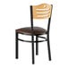 A Lancaster Table & Seating black wood side chair with a brown seat.