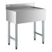 A stainless steel underbar drainboard with four legs and a raised backsplash, measuring 30 inches by 18 inches.