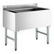 A stainless steel underbar ice bin with a cold plate and bottle holders.
