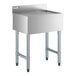 A stainless steel underbar drainboard with four legs and a raised backsplash, measuring 24 inches by 18 inches.