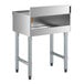A stainless steel underbar drainboard with four legs and a raised backsplash, measuring 24 inches by 18 inches.