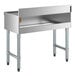 A stainless steel underbar drainboard with four legs and a raised backsplash, measuring 36 inches by 18 inches.