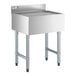 A stainless steel underbar drainboard with four legs and a raised backsplash, measuring 24 inches by 21 inches.