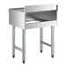 A stainless steel underbar drainboard with four legs and a raised back, measuring 24 inches by 21 inches.