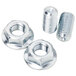 A couple of nuts, a bolt, and a screw used to attach an Advance Tabco detachable drainboard.