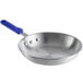 A Choice aluminum frying pan with a blue silicone handle.