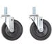 A pair of Avantco swivel stem casters with black rubber wheels.