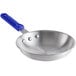 A Choice aluminum frying pan with a blue silicone handle.