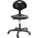 A black National Public Seating Kangaroo Swivel Industrial Stool with wheels.