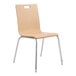 A National Public Seating Bushwick series natural finish wooden cafe chair with metal legs and a cut-out back.