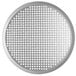 A close-up of a Vollrath 18" Super Perforated Clear Coat Anodized Heavy Weight Aluminum Pizza Pan.