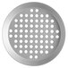 A white metal circular surface with holes.