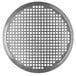 A close-up of a Vollrath 18" super perforated heavy weight aluminum pizza pan.