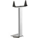 A stainless steel metal tower with black and white rectangular scales.