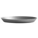 A Vollrath clear coat anodized aluminum pizza pan with a grey surface and silver rim.