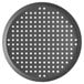 A black and white Vollrath 13" round perforated pizza pan.