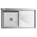 A Regency stainless steel commercial sink with a right drainboard.