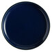 An Acopa Keystone Azora Blue stoneware coupe plate with a black rim.