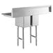 A Regency stainless steel two compartment commercial sink with stainless steel legs and 2 drainboards.