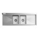A Regency stainless steel 2 compartment sink with 2 holes over a counter.