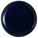 An Acopa Keystone Azora Blue stoneware coupe plate with a black rim.