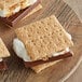 A s'more made with Nabisco Honey Maid Graham Crackers with chocolate and marshmallows on a plate.