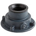 A black cast iron floor drain with a threaded cap and nut.