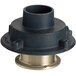 A Zurn black cast iron floor drain with a threaded outlet and a hole for a pipe.