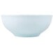 A white bowl with a blue rim.