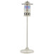 A white pole with a round blue light on top.