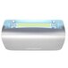A close-up of a silver rectangular DynaTrap with a clear lid and blue light.