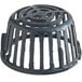 A black metal Zurn cast iron dome strainer with a hole in it.