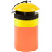 A yellow and orange Terro container with a black lid.