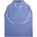 a blue plastic apron with white string