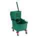 A green Lavex mop bucket on wheels.