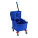 A Lavex blue mop bucket with a side press wringer.