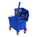 A blue Lavex mop bucket with a handle and wheels.