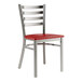 A Lancaster Table & Seating clear coat finish metal ladder back chair with a mahogany wood seat.