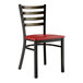 A black metal Lancaster Table & Seating ladder back chair with mahogany wood seat.