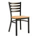 A Lancaster Table & Seating distressed copper finish ladder back chair with a natural wood seat on a black metal frame.
