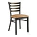 A Lancaster Table & Seating distressed copper finish ladder back chair with a light brown vinyl padded seat.