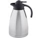 A silver metal Tablecraft coffee carafe with a black handle.