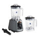 An AvaMix commercial blender on top of another with containers and handles.